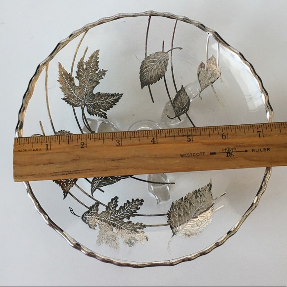 Silver City Footed Glass Dish with Silver Overlay 8.5" - Picture 2 of 4